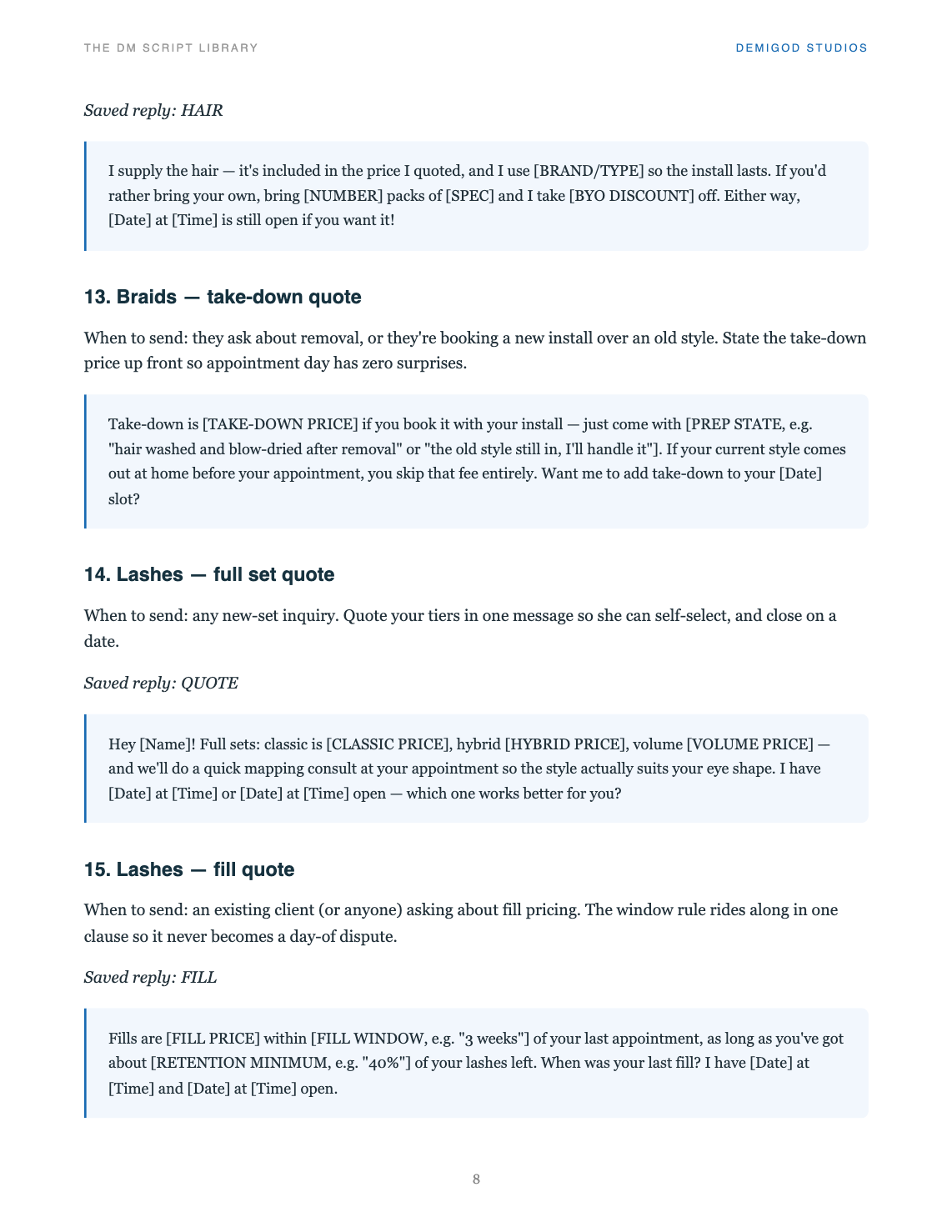 Script Library — profession-specific quote scripts